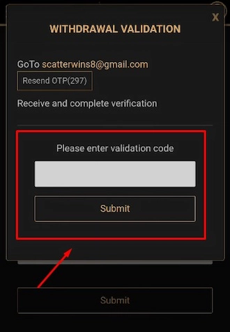 🎯Step 3: Enter the validation code and click Submit.