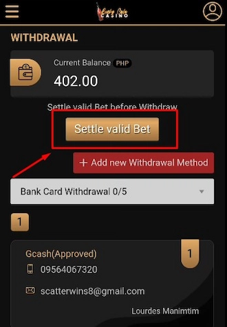 🎯Step 1: Click the “Settle valid Bet” option.